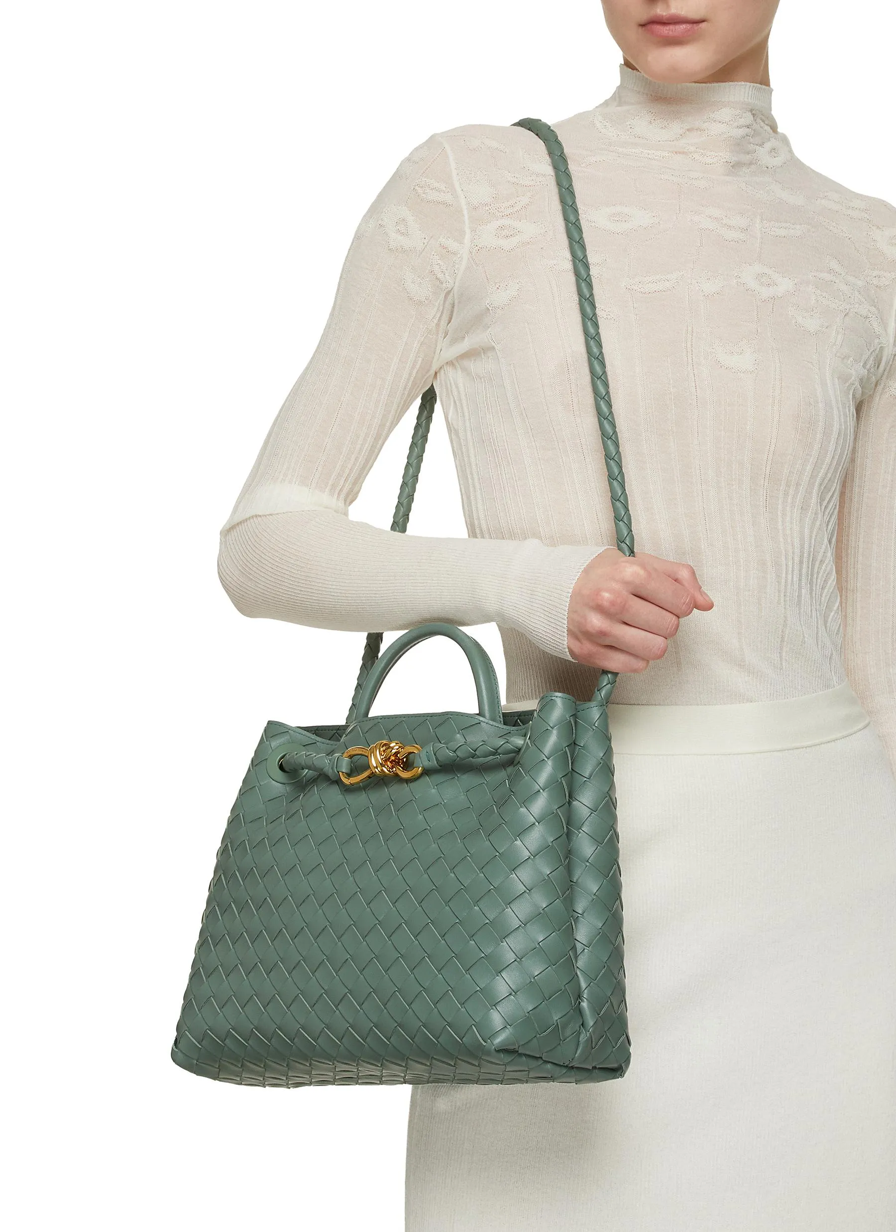 -----------BOTTEGA VENETA  ---- ------------DARK GREEN ----Medium Andiamo Intrecciato Leather Bag --