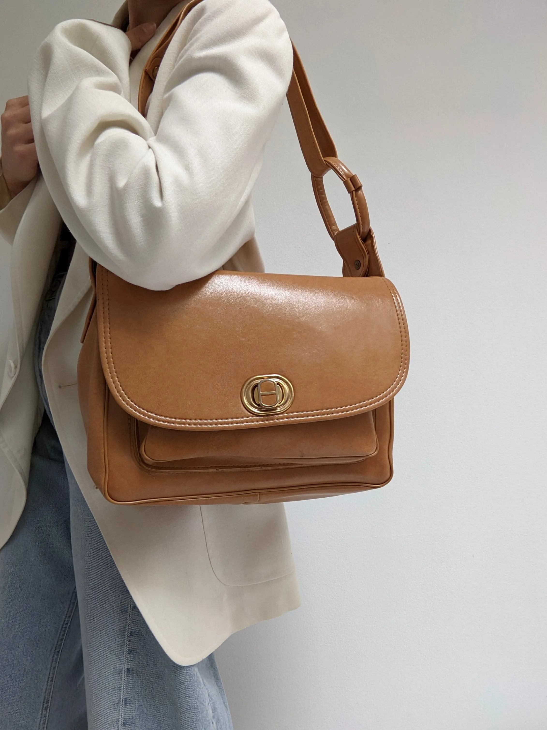 Amazing Vintage Cognac Vegan Leather Bag