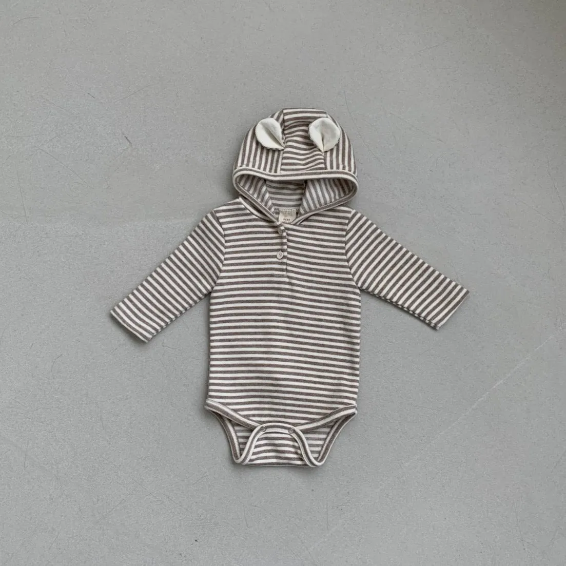 Baby BH Striped Bear Romper (3-18m) - Beige