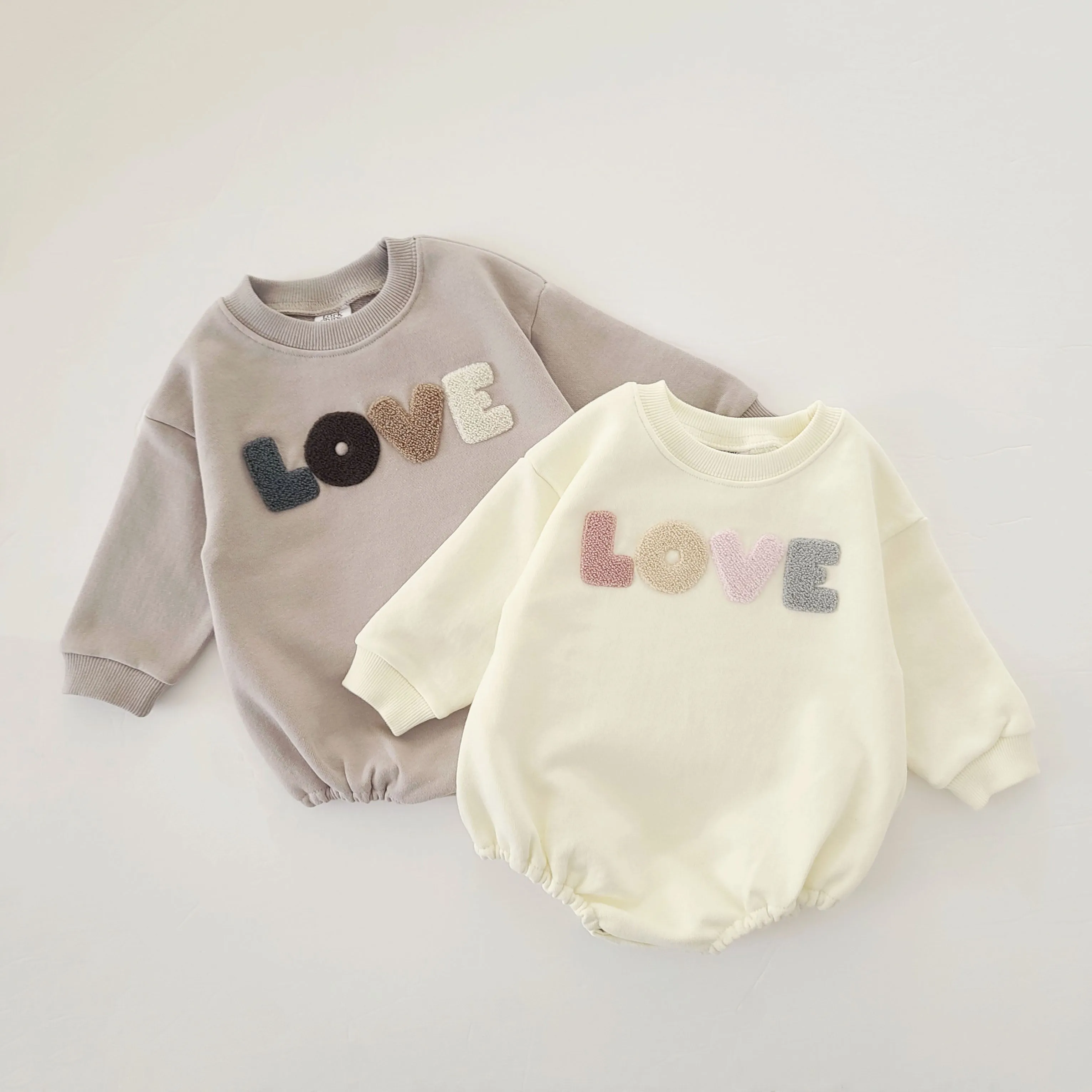 Baby Original LOVE Embroidery Sweatshirt Romper (0-18m) - Gray