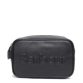 Barbour Debossed Logo Leather Wash Bag Classic Black