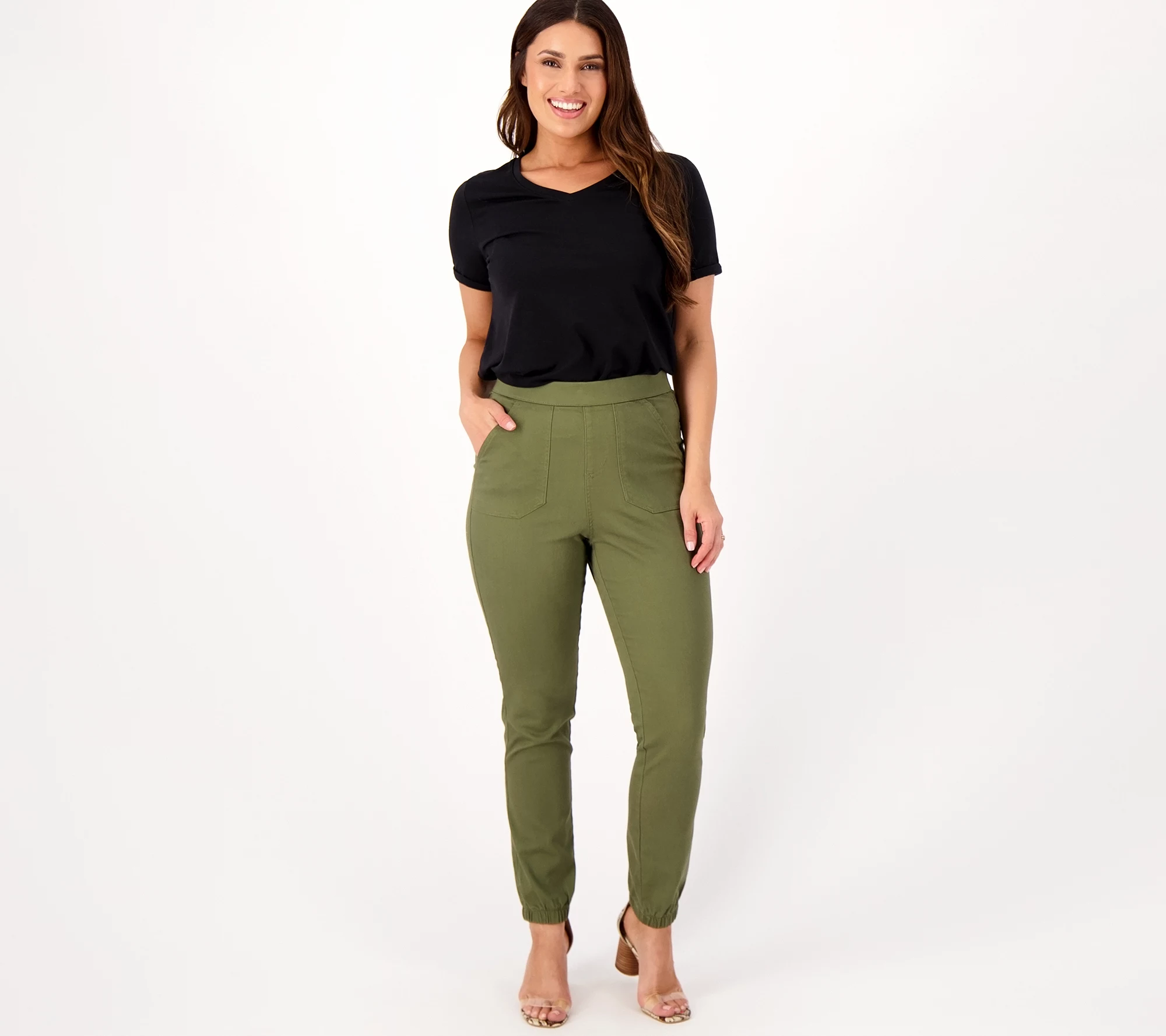 Belle by Kim Gravel Petite Twill TripleLuxe Pull-On Joggers