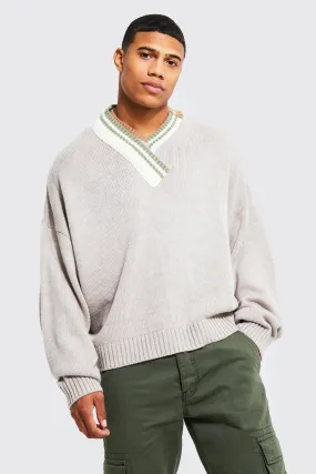 Boxy Varsity Asymetric Rib Jumper