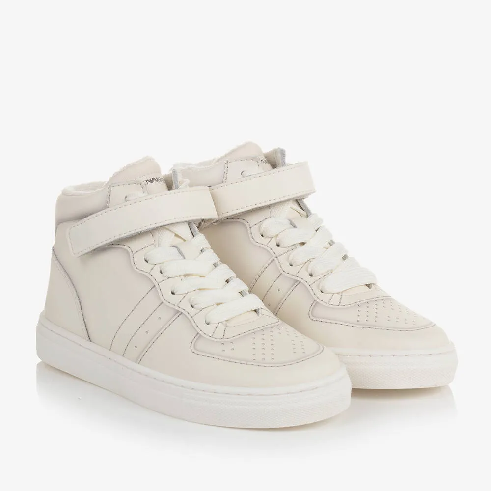 Boys Ivory Leather High-Top Trainers