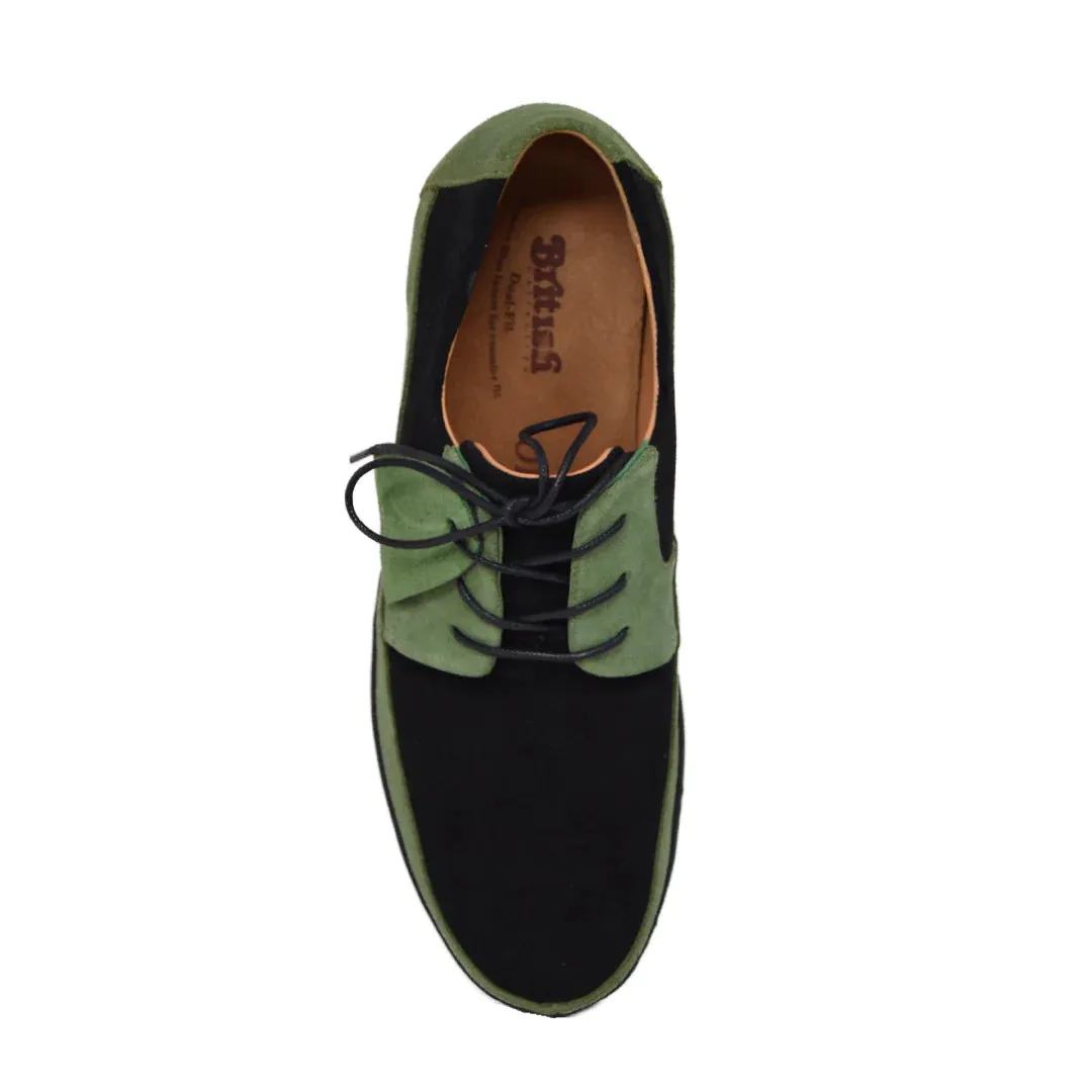 British Walkers Westminster Vintage Bally Style Men's Black and Green Leather and Suede Low Top Sneakers