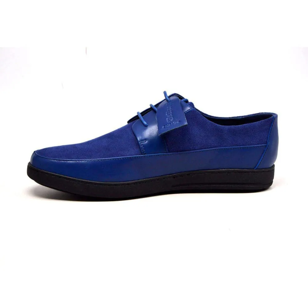 British Walkers Westminster Vintage Bally Style Men's Pendant Blue Leather and Suede Low Top Sneakers