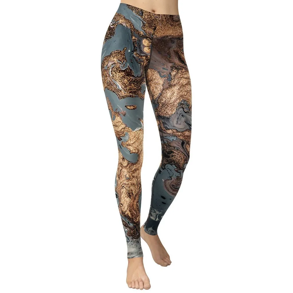 Bronze Marble Print Yoga Leggings