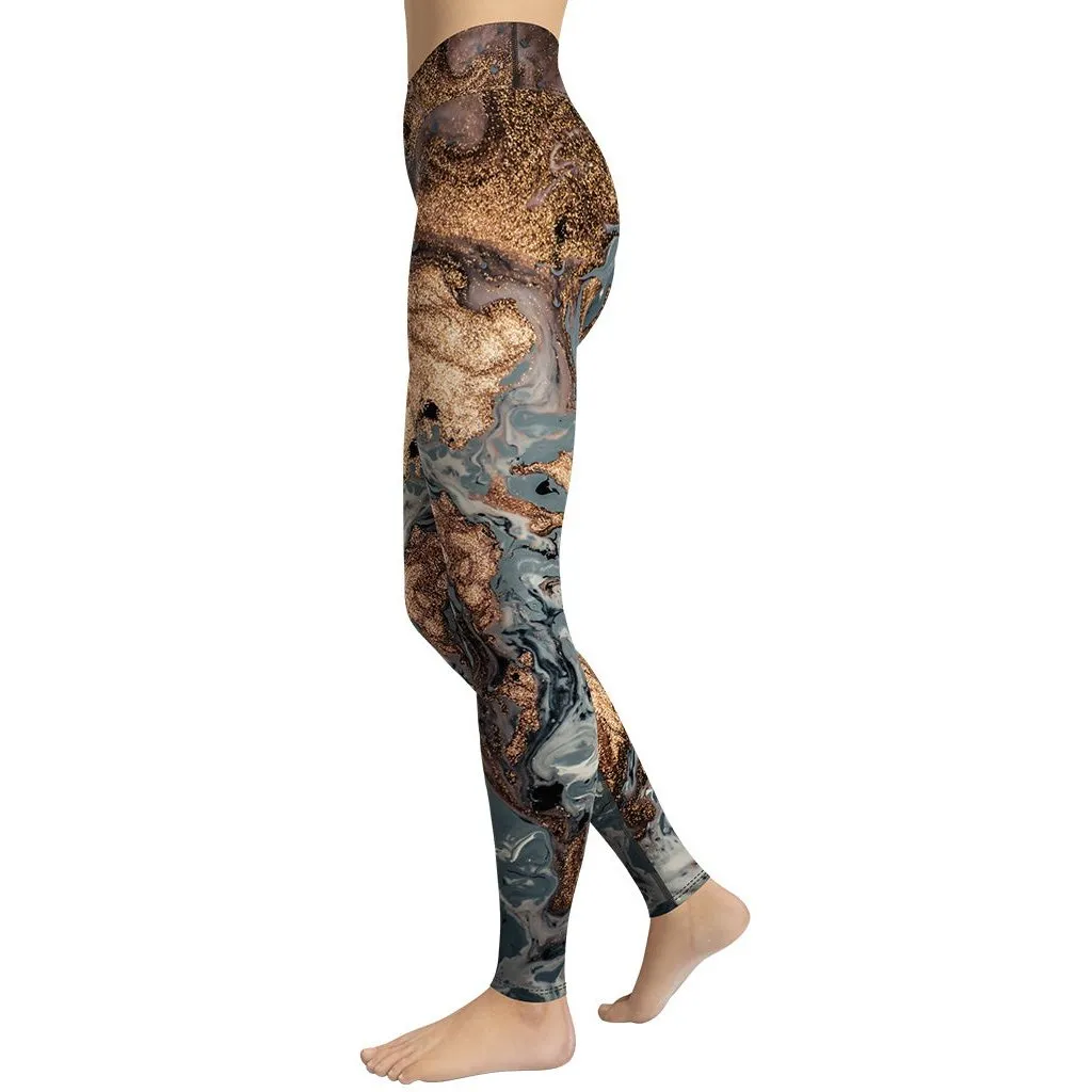 Bronze Marble Print Yoga Leggings