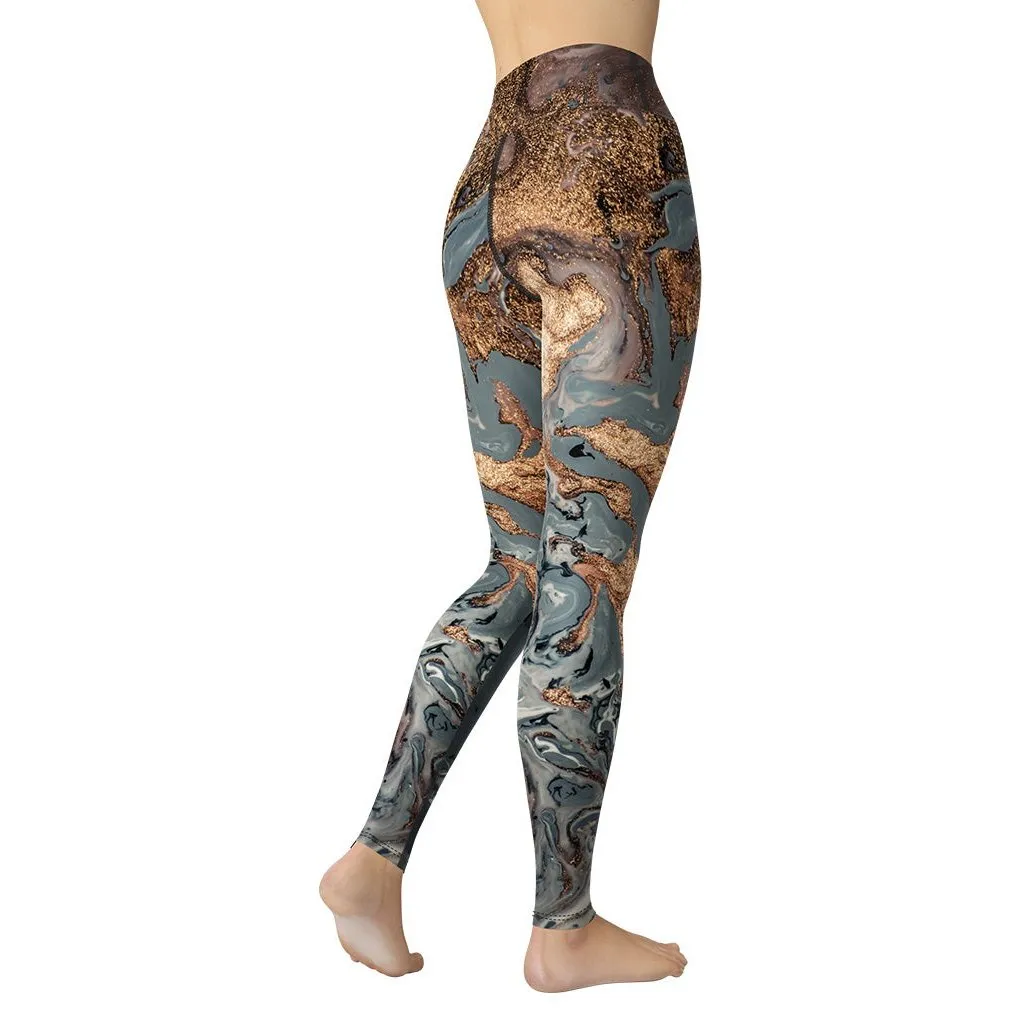 Bronze Marble Print Yoga Leggings