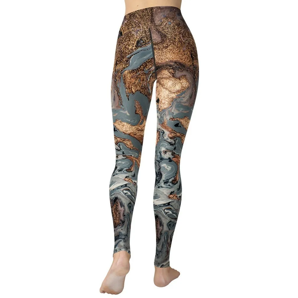 Bronze Marble Print Yoga Leggings