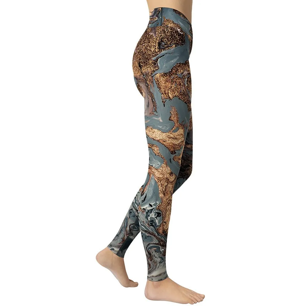 Bronze Marble Print Yoga Leggings