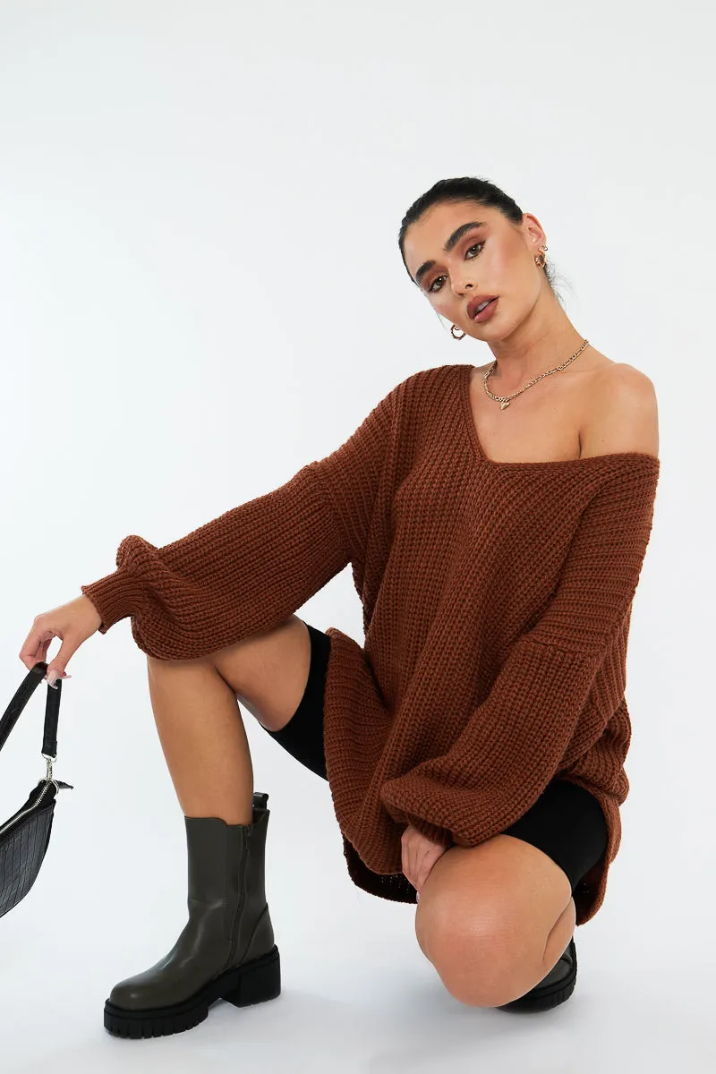 Brown Knit Oversized Jumper - Darci