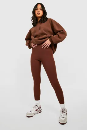 Chocolate Ribbed Mid Rise Basic Leggings