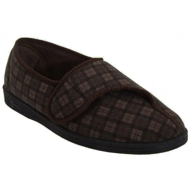 Comfylux  Mens Paul Dark Brown Riptape Slipper