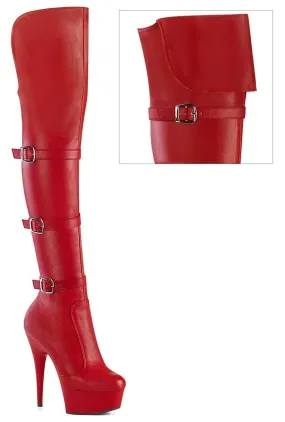 DELIGHT-3018 Red Faux Leather Knee Boot