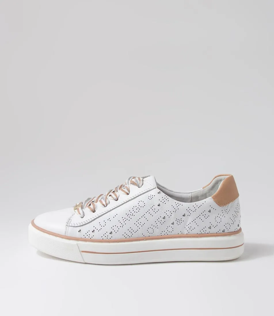 DJANGO & JULIETTE Yoyo White Dark Nude Leather Sneakers