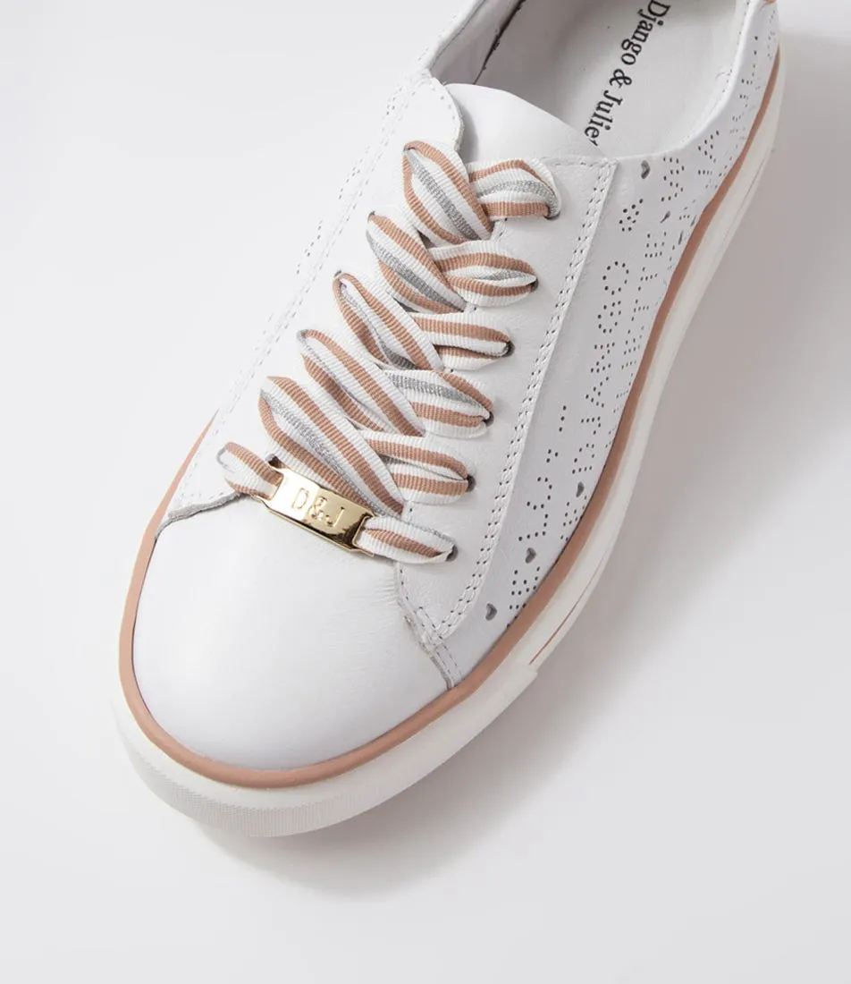 DJANGO & JULIETTE Yoyo White Dark Nude Leather Sneakers