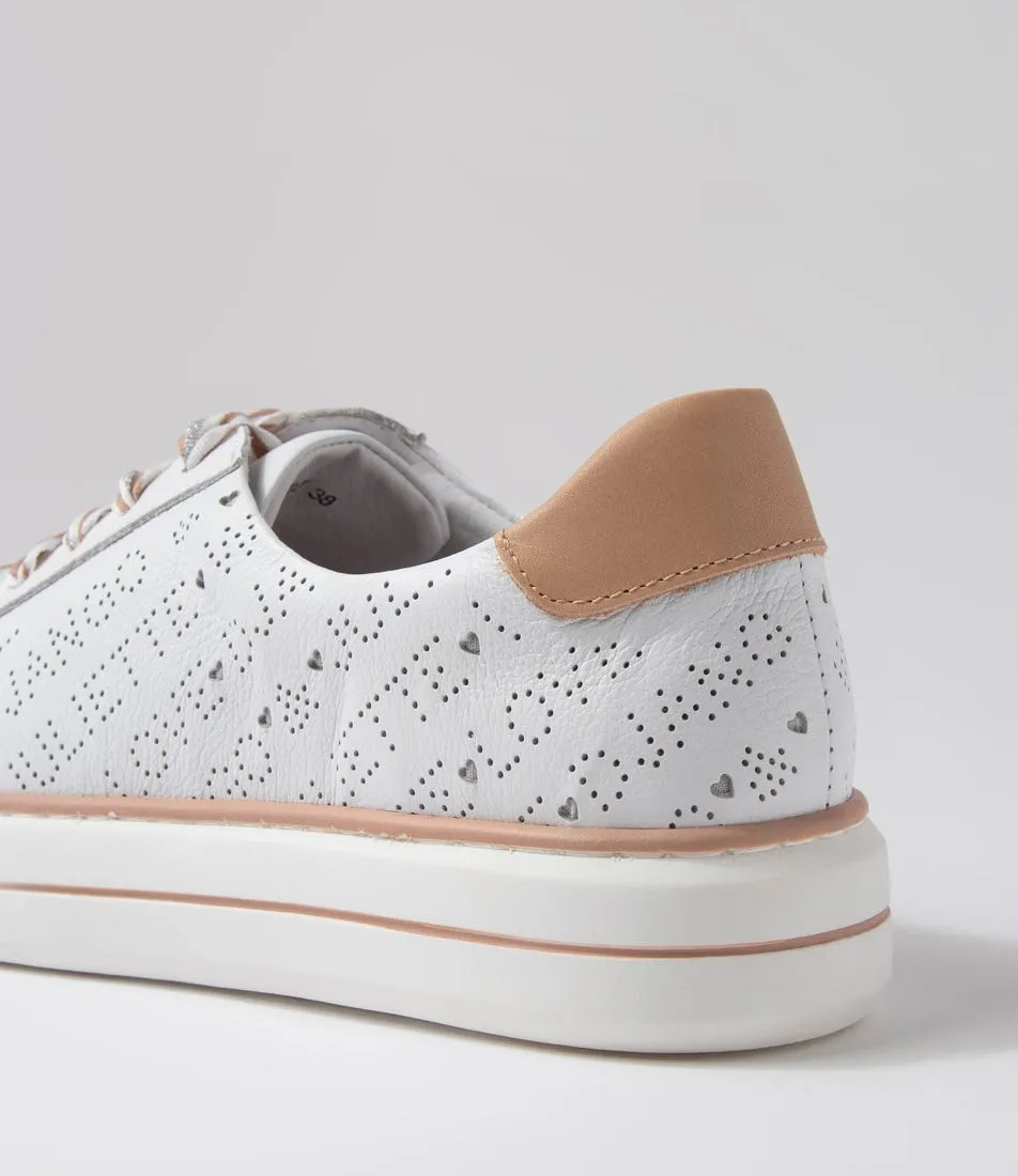 DJANGO & JULIETTE Yoyo White Dark Nude Leather Sneakers