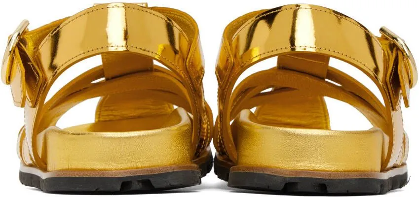 Dries Van Noten Gold Criss-Crossing Flat Sandals