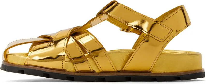 Dries Van Noten Gold Criss-Crossing Flat Sandals