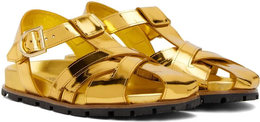 Dries Van Noten Gold Criss-Crossing Flat Sandals