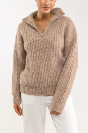 Dusk Half Zip Knit Jumper Burnt Ochre