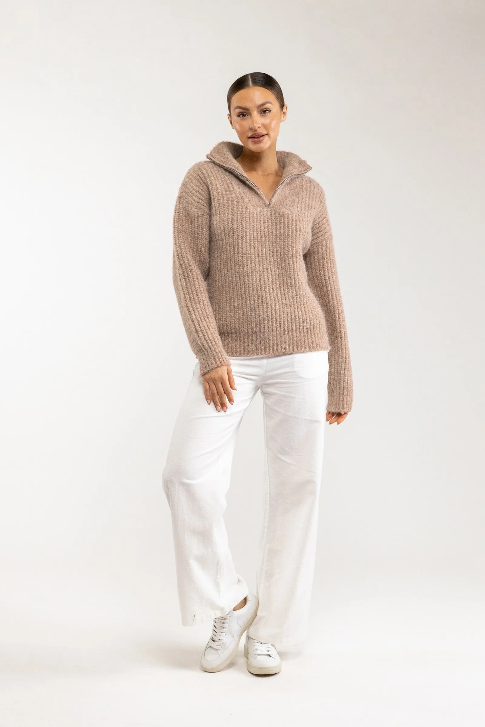 Dusk Half Zip Knit Jumper Burnt Ochre