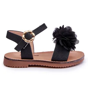 Fashionable Children's Sandals With Black Poly Flowers