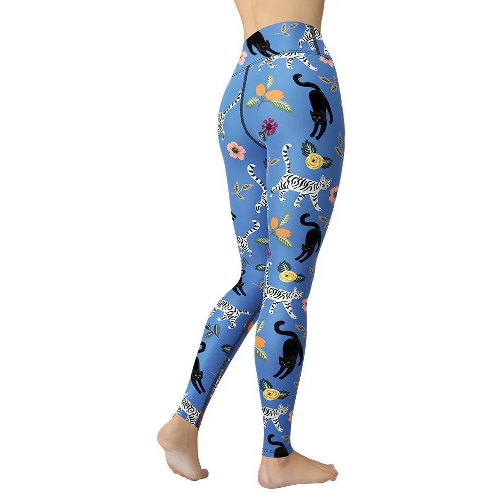 Feline & Flower Pattern Yoga Leggings