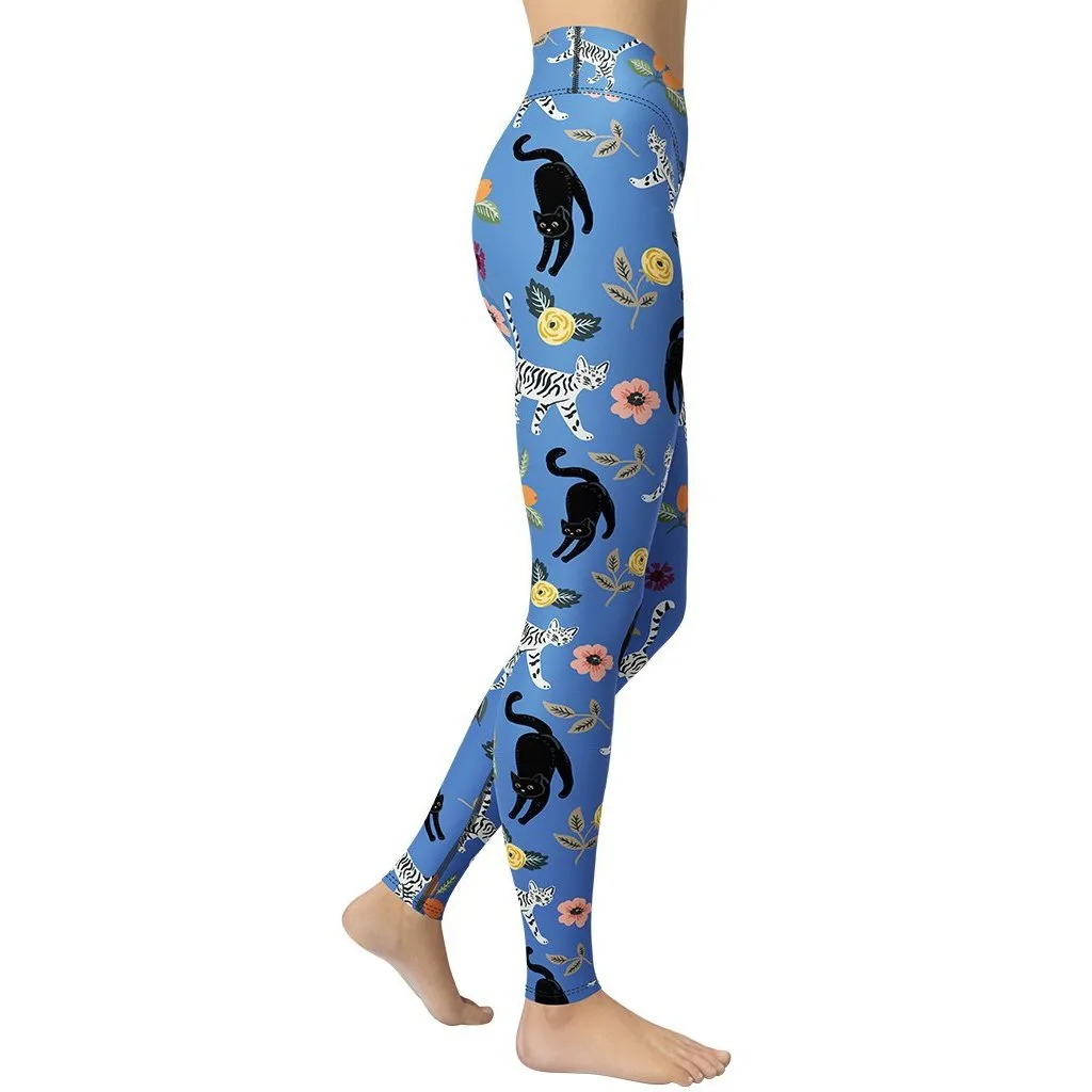 Feline & Flower Pattern Yoga Leggings