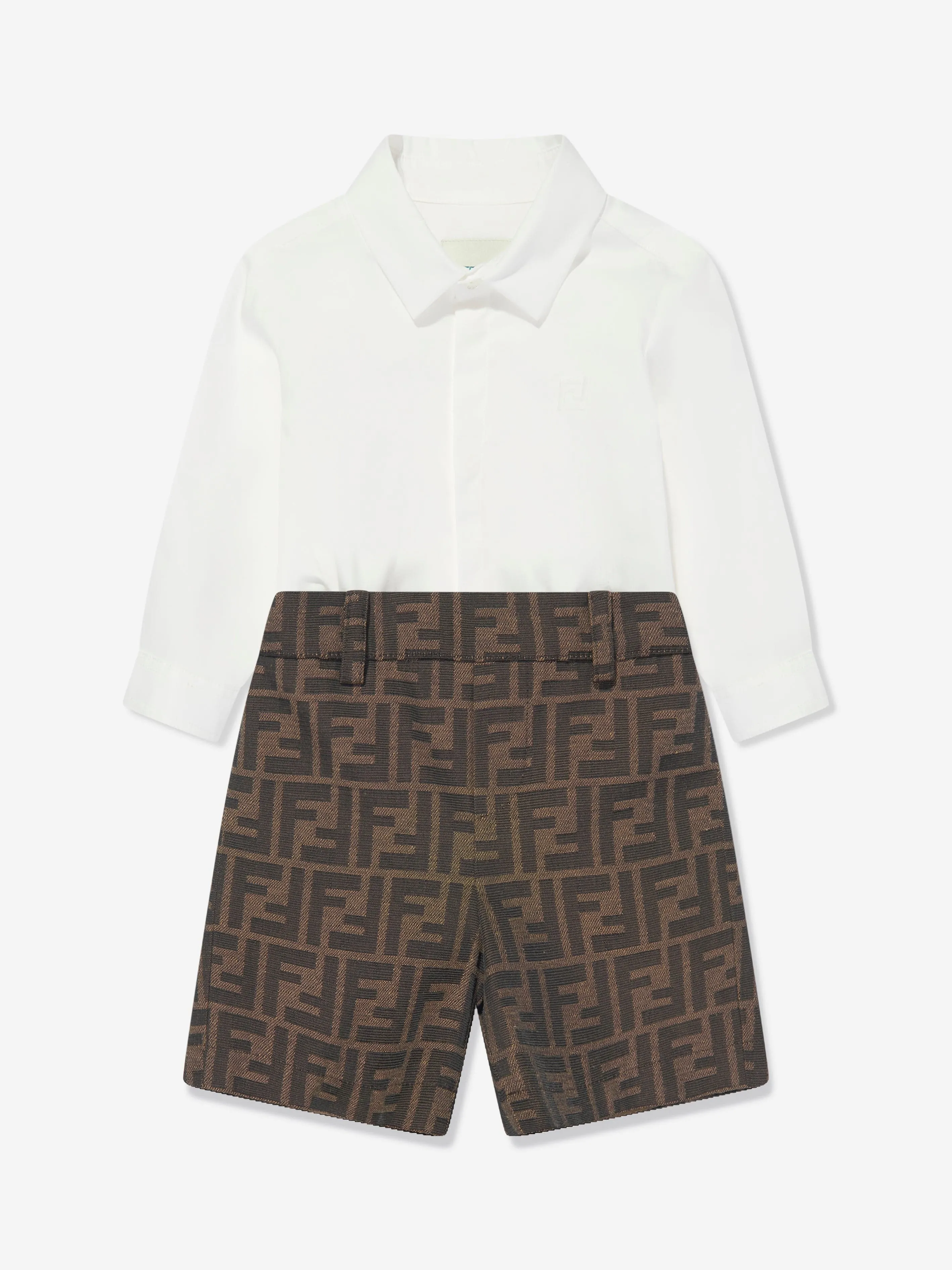 Fendi Baby Boys FF Logo Romper in Brown