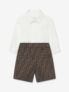 Fendi Baby Boys FF Logo Romper in Brown