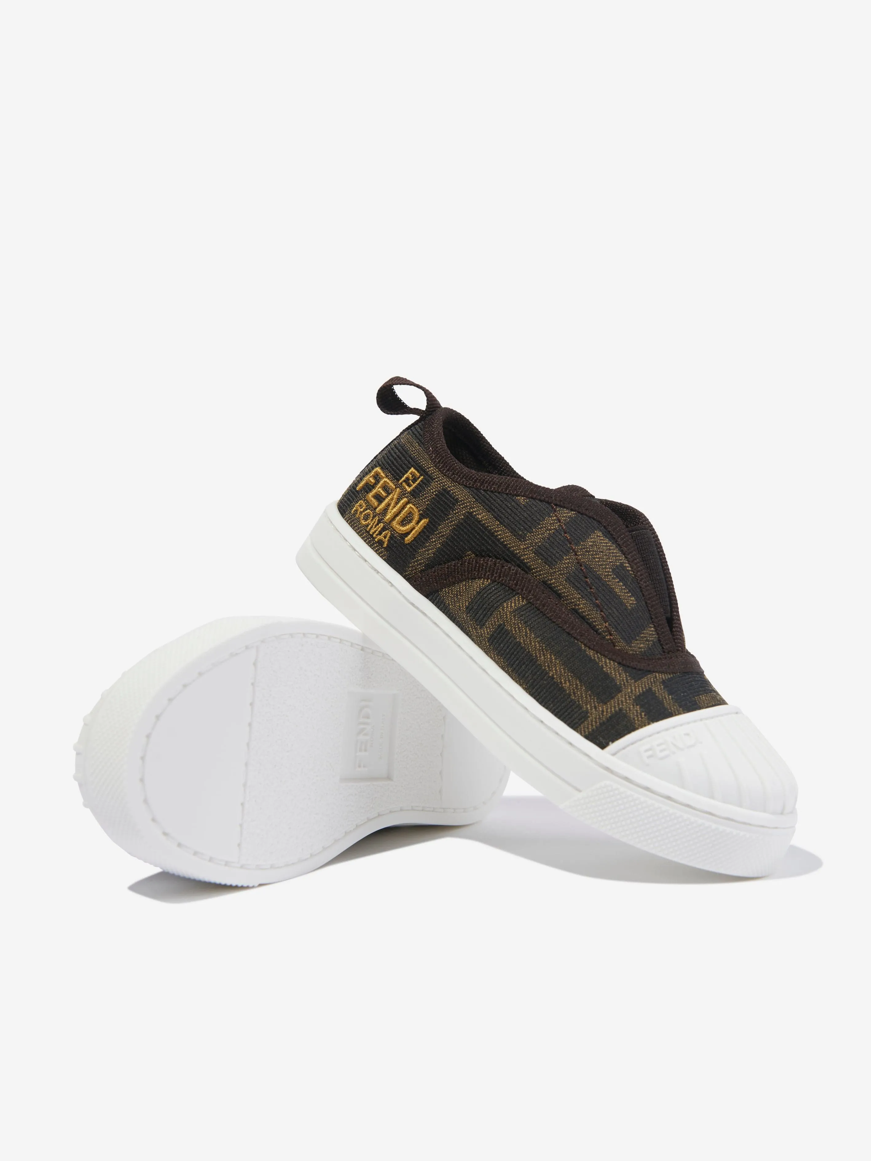 Fendi Kids FF Logo Trainers in Brown