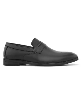 FENTACIA Men Black Perforated Formal Slip On Shoes