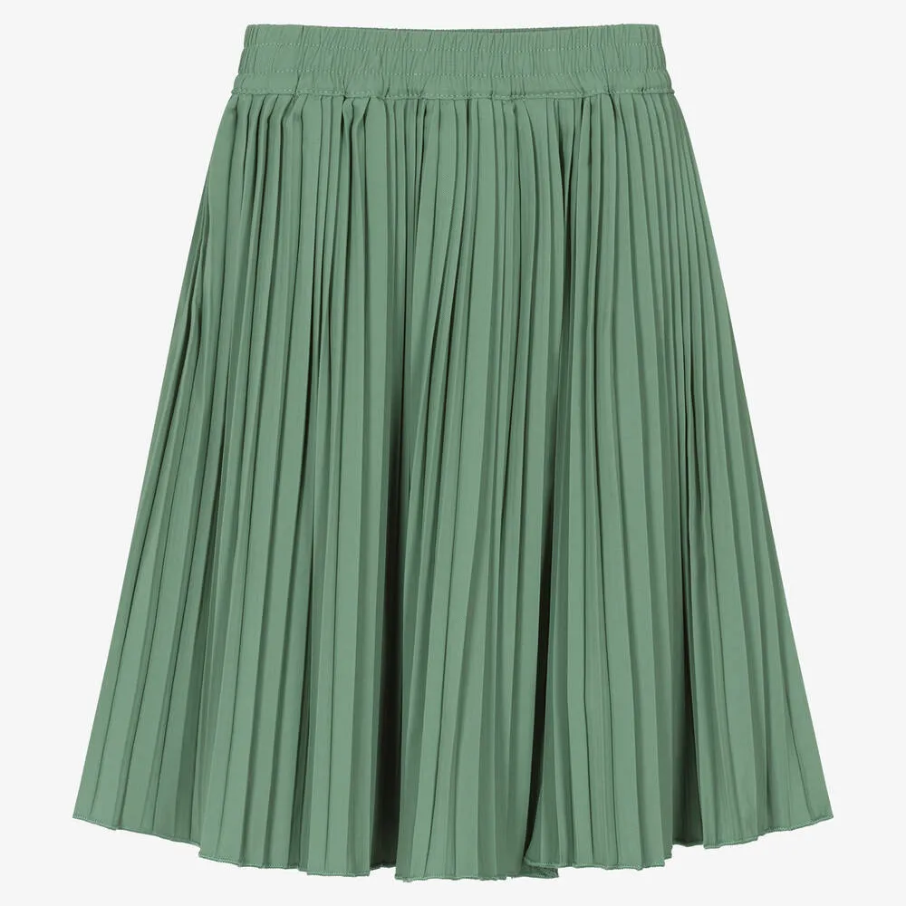 Girls Green Pleated Skirt