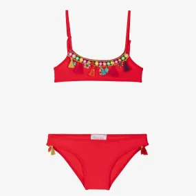 Girls Red Beads & Tassels Bikini