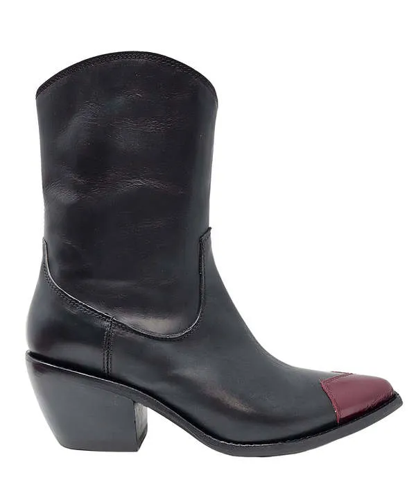 Heart Toe Ankle Boot - Black/Red