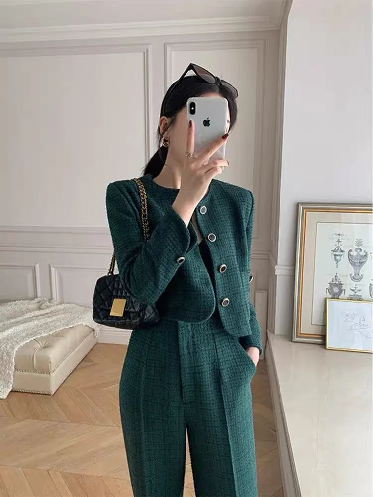 High-end European style suit, autumn and winter French style, ladylike temperament, western style, fashionable age-reducing two-