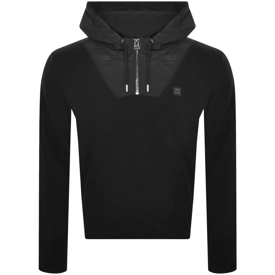 HUGO Sibro Half Zip Hooded Knit Jumper Black