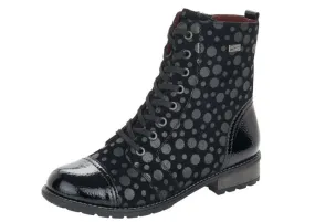 Largo Black Grey Polka Dot Lace-Up Ankle Boot