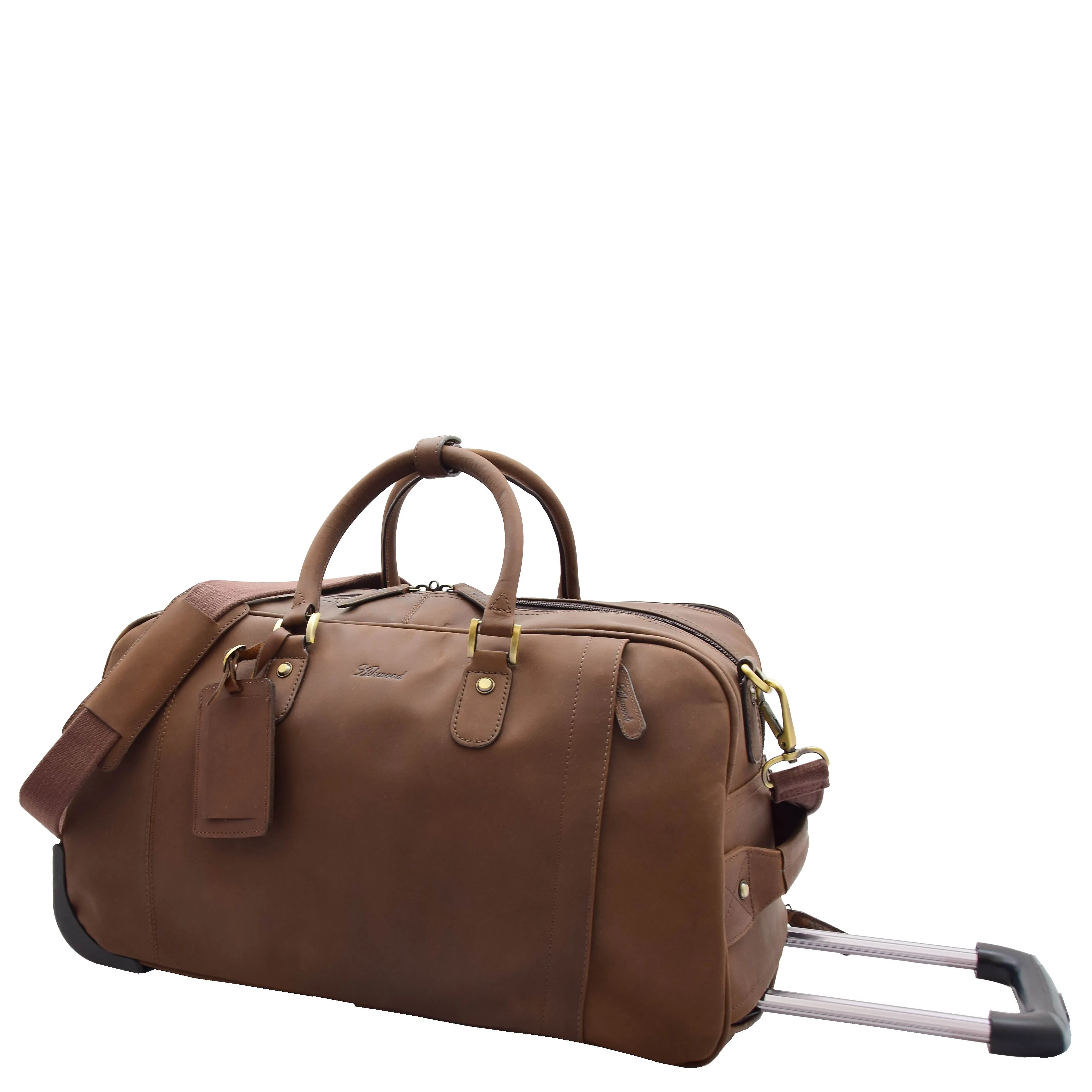 Leather Wheeled Holdall Overnight Bag Foggia Brown