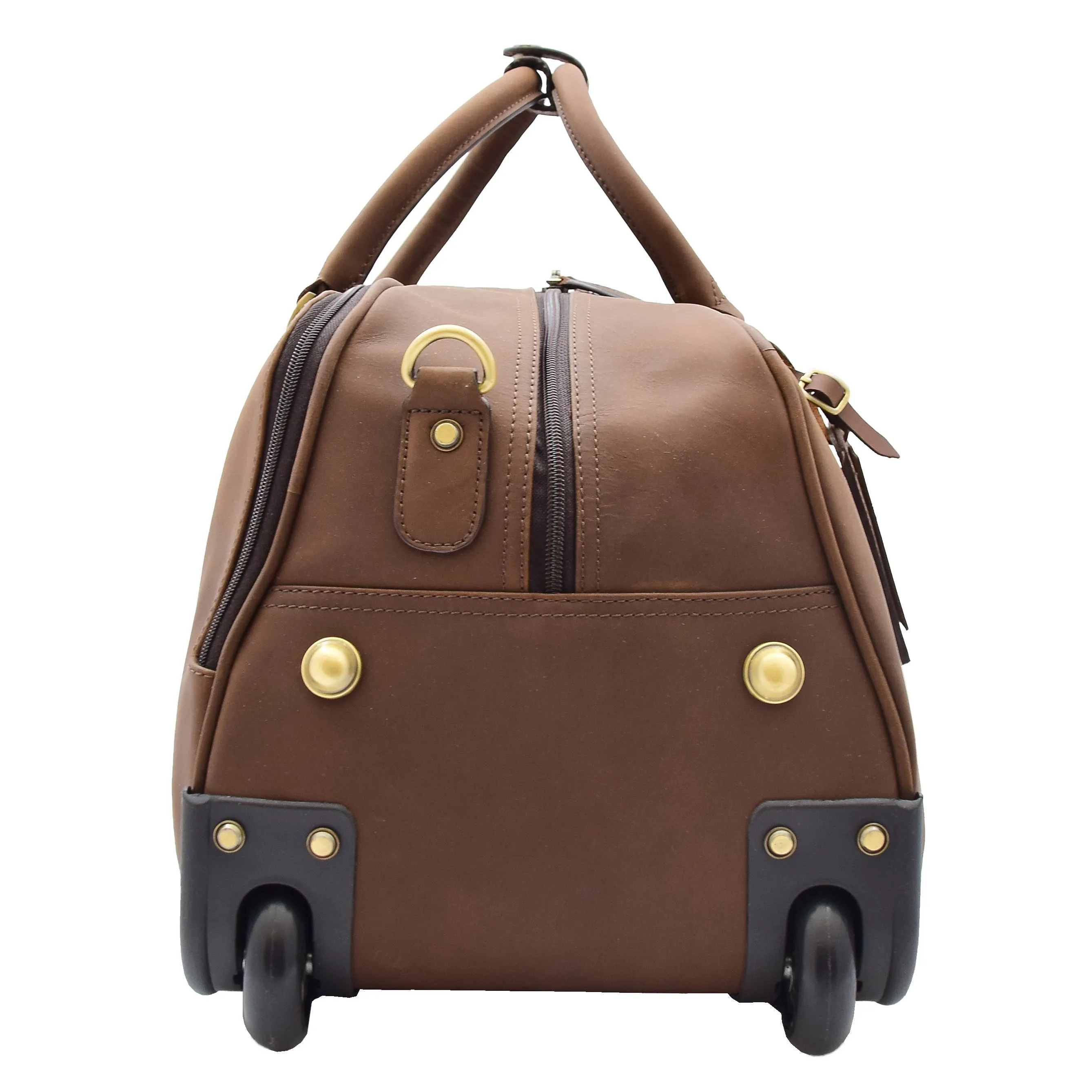 Leather Wheeled Holdall Overnight Bag Foggia Brown