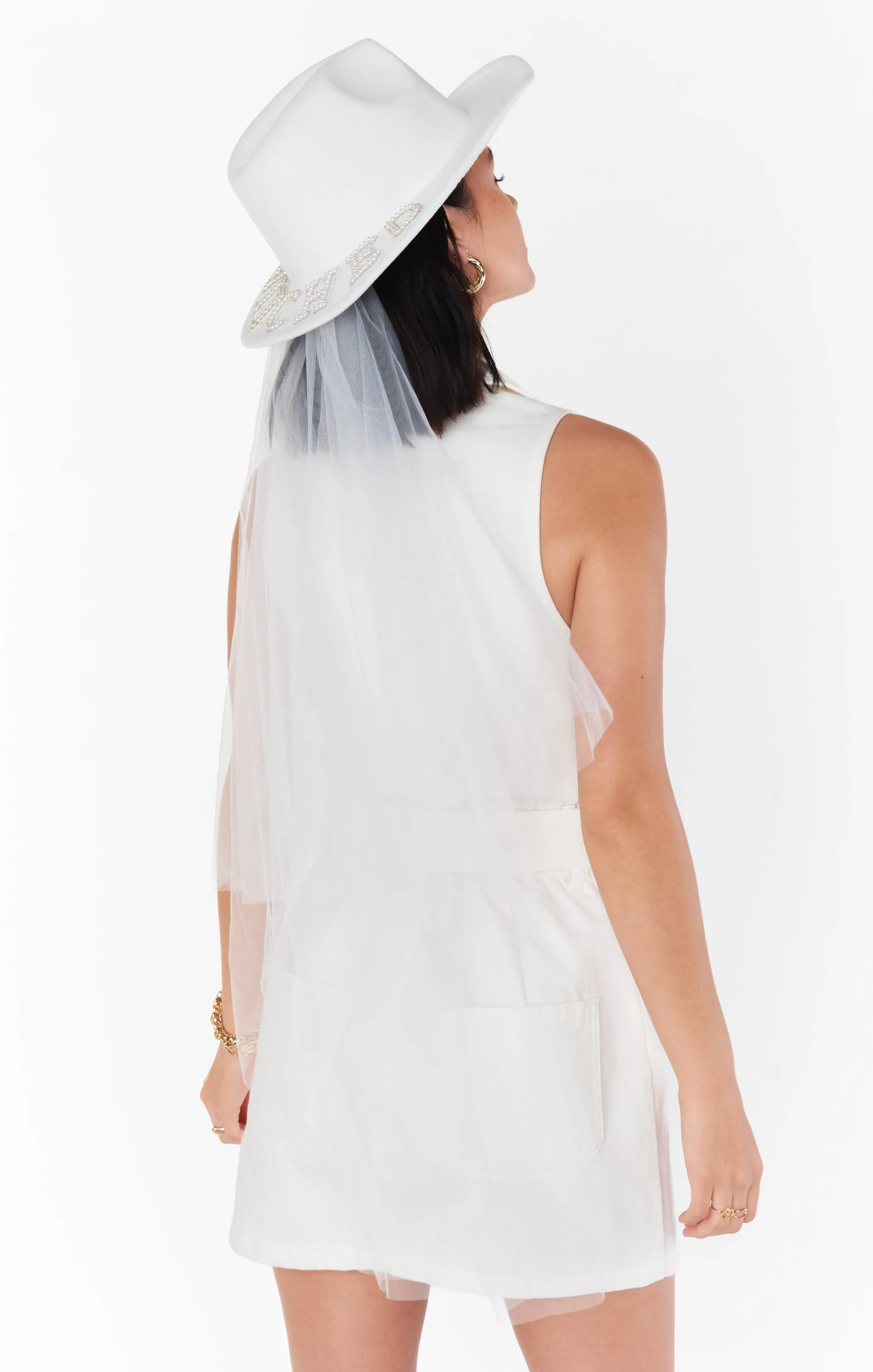 Let's Get Hitched Detachable Veil Hat ~ White