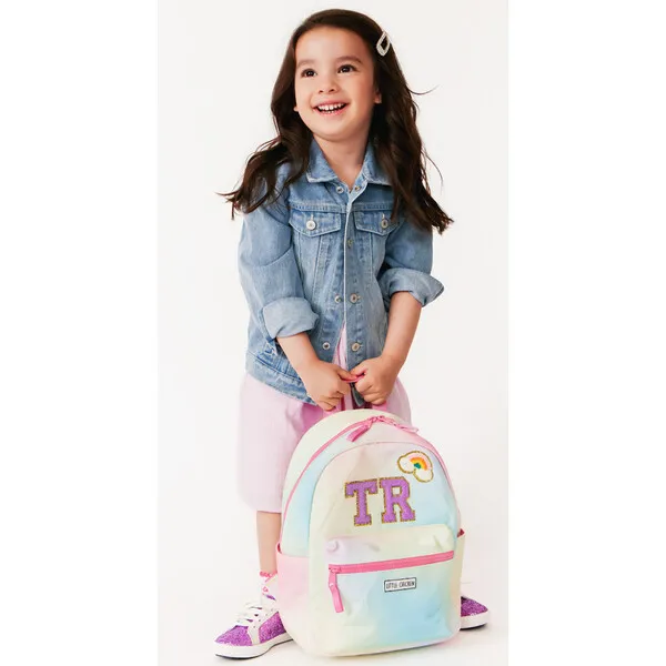 Little Chicken Small Rainbow Backpack With Monogram Patches, Pink & Multicolors