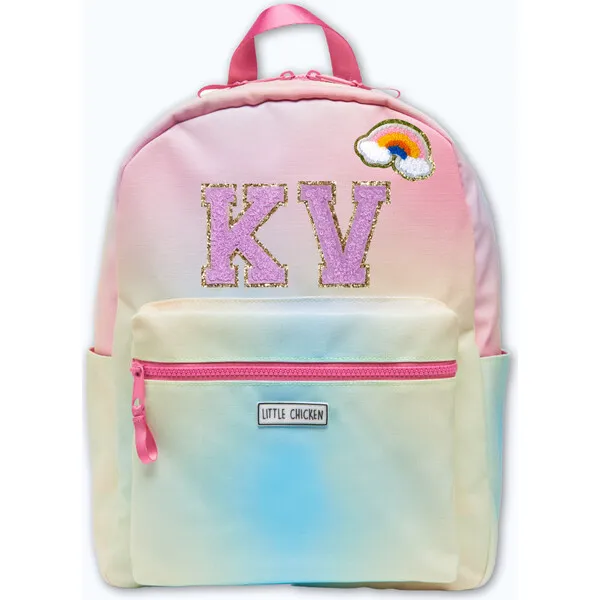 Little Chicken Small Rainbow Backpack With Monogram Patches, Pink & Multicolors