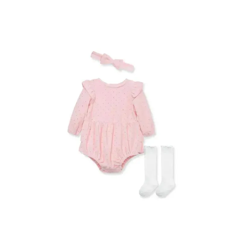 Little Me - Shine Romper Set Romper/Socks, Pink