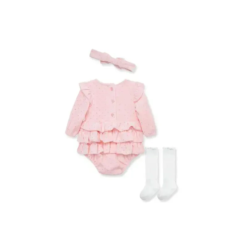 Little Me - Shine Romper Set Romper/Socks, Pink