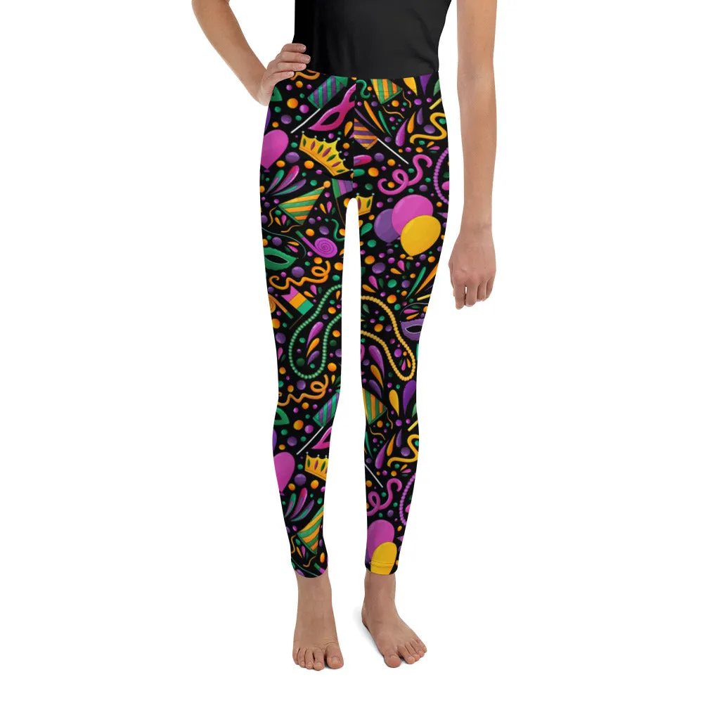 Mardi Gras Masks & Beads Party Youth Leggings