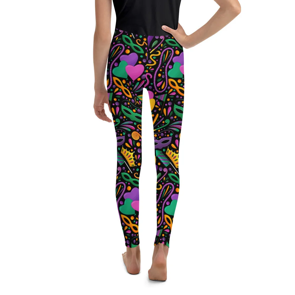 Mardi Gras Masks & Beads Party Youth Leggings