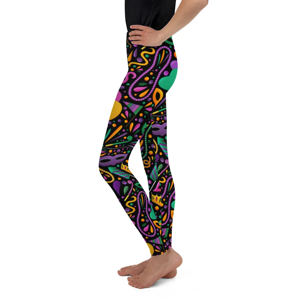 Mardi Gras Masks & Beads Party Youth Leggings